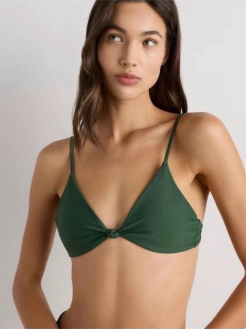 Nwt Quince Palm Green Italian Knot Front Bikini Swim Top Women's Size Medium